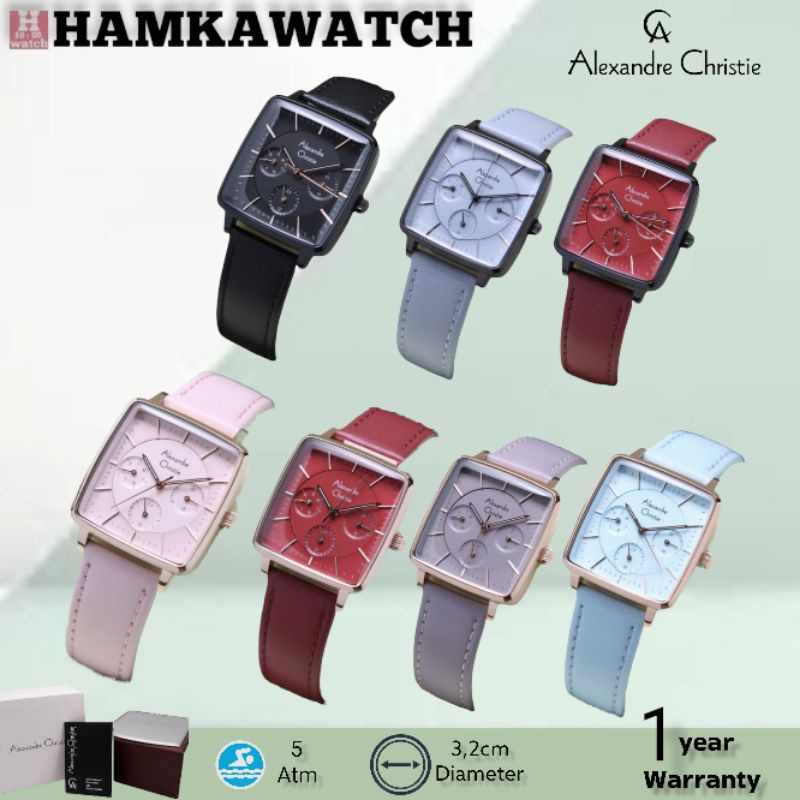 new  jam tangan wanita alexander cristie ac5003 kulit hitam biru merah peach ungu