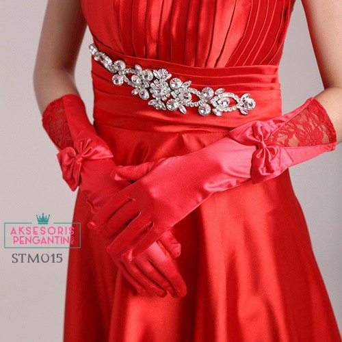 [BARANG READY] WEDDING GLOVES SATIN SARUNG TANGAN AKSESORIS PENGANTIN MERAH STM015