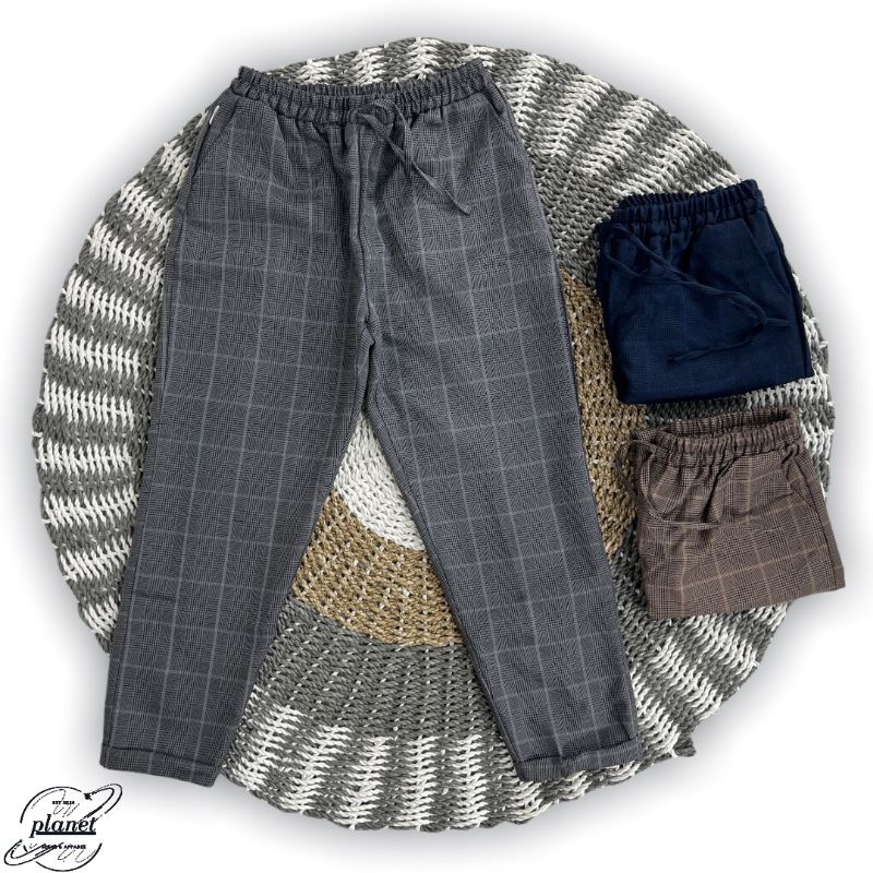 CELANA KOTAK PANJANG WANITA BIG SIZE JUMBO CELANA TARTAN KOREA BAGGY MOTIF KOTAK