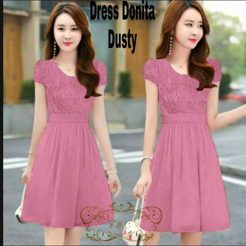 DRESS ADONITA 3 UKURAN M L XL PAKAIAN WANITA KEKINIAN BRUKAT MOSCREPE FEHM