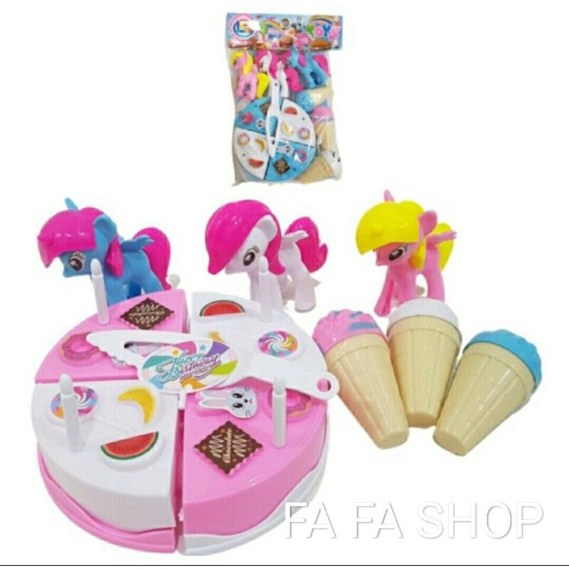 MAINAN ANAK KUE TART POTONG ULANG TAHUN PLUS ES KRIM DAN PONI LM3/KUE ULANG TAHUN PONI/KUE TART PONI
