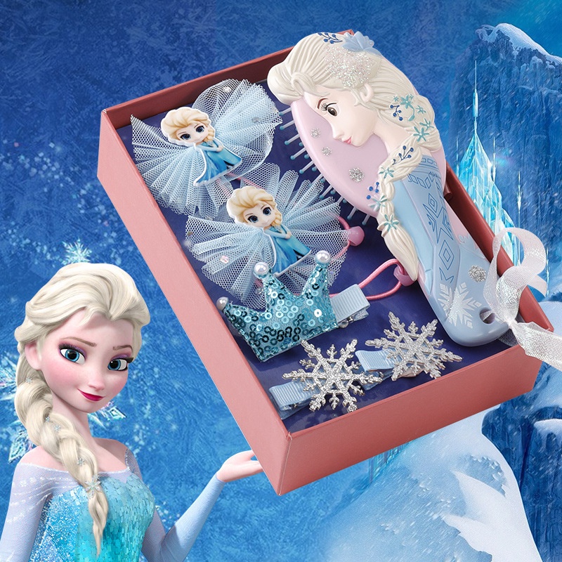 Paket Aksesoris Rambut Frozen Elsa 6 in 1 Sisir Ikat Rambut Jepitan Gift Ulang Tahun Perempuan