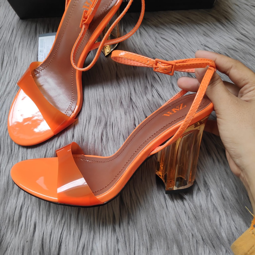 SANDAL WANITA ZS-3620 HIGH-HEEL METHACRYLATE 10CM ORANGE