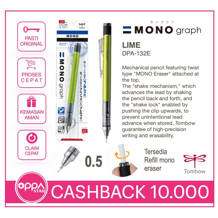 

Pensil Mekanik 0.5 Tombow Mono Graph Lime DPA 132E - Pencil 0.5mm