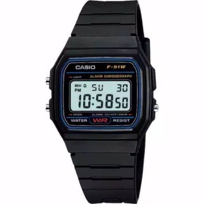 Dikirim Dari Jakarta)Jam Tangan Wanita/Pria Casio F-91W Sergi Digital Strap Rubber/Karet(Terima Cod) ju