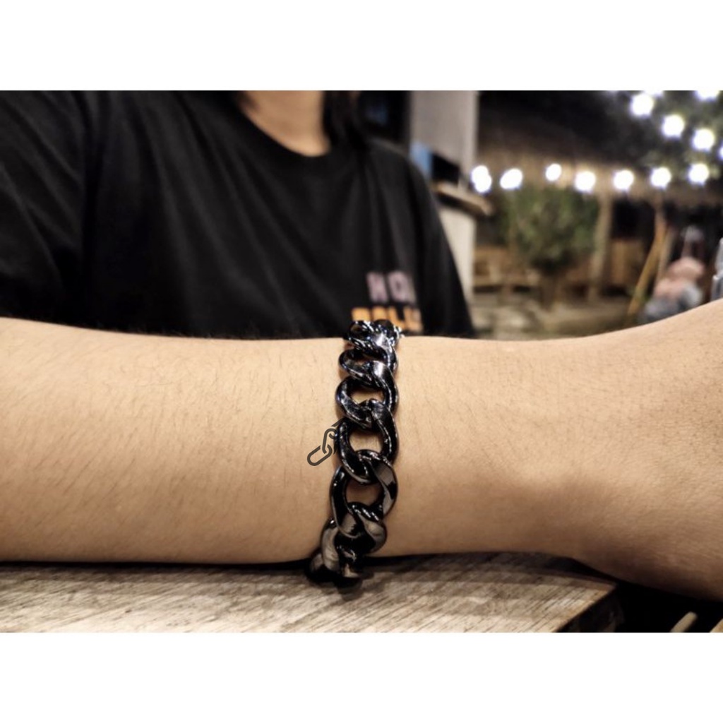BISA COD Gelang Rantai Bahan Besi Warna Hitam Gelang Cowok Gelang Pria