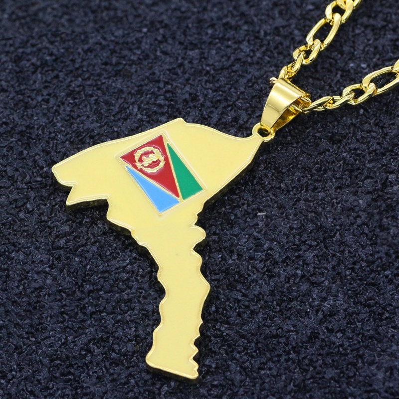 Kalung Liontin Peta Eritrean Lapis Emas 18k Gaya Hip Hop Untuk Pria