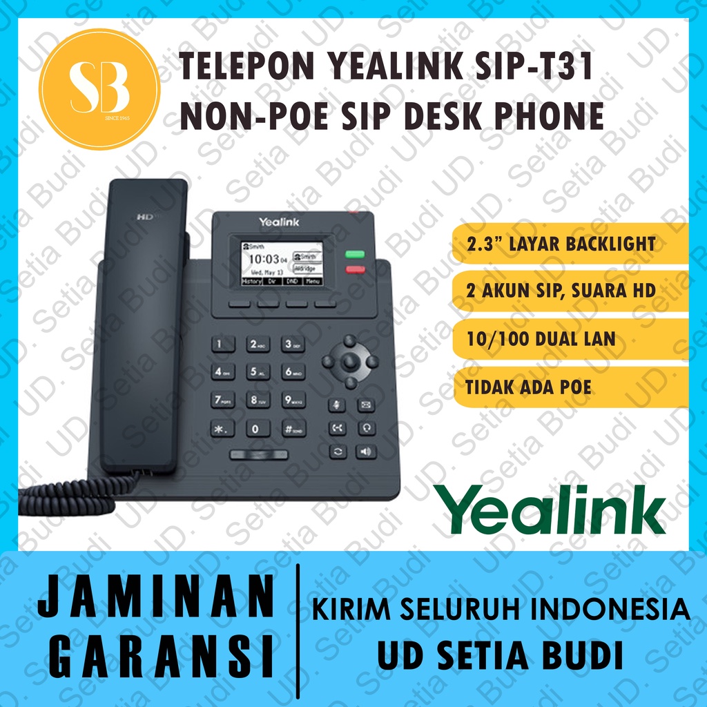 Telepon SIP Yealink SIP-T31 (2 Sip, Tidak POE) T 31