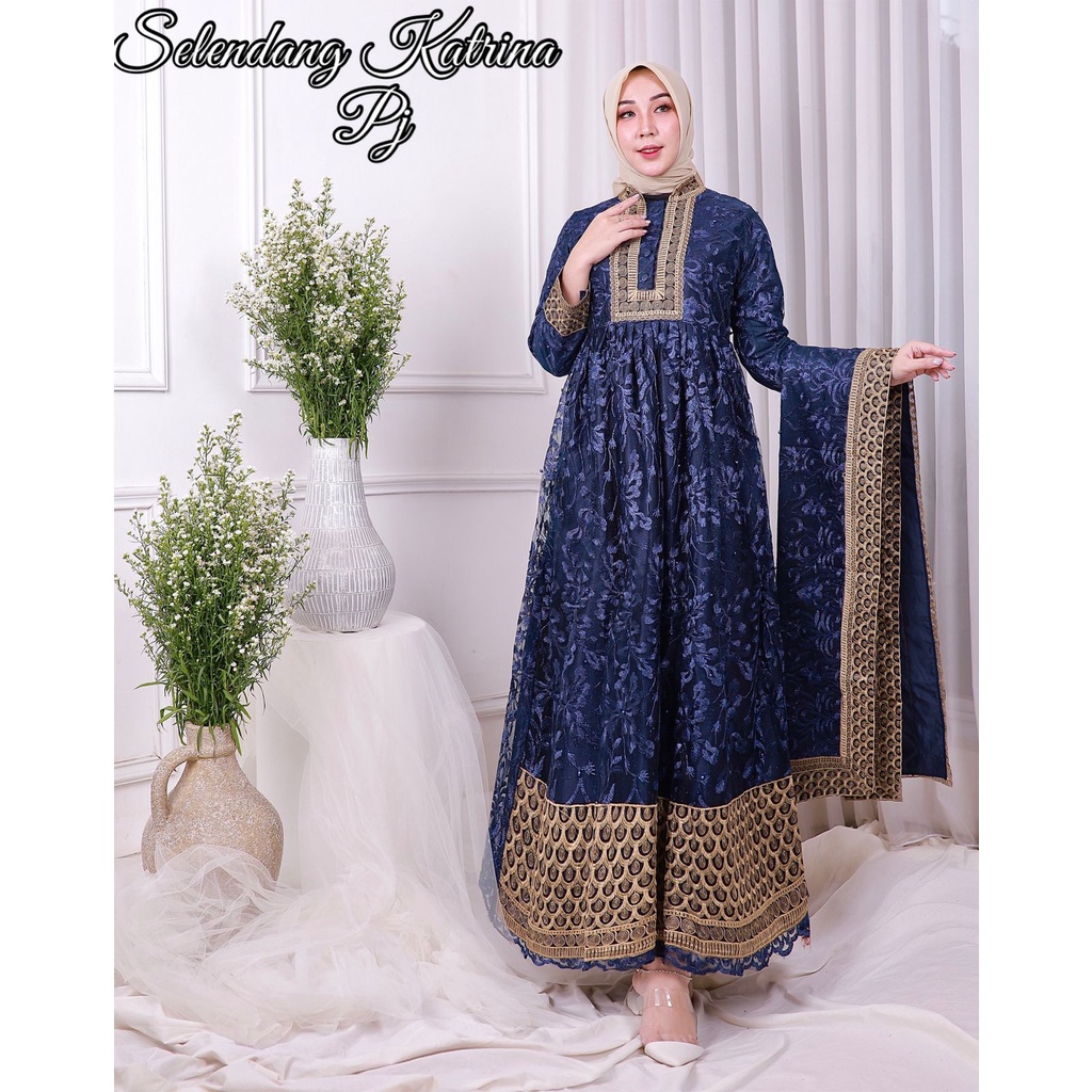 Kadai.baju / Gamis selendang khaira / Gamis tulle bordir brukat / Gamis pesta wanita muslimah Size M L XL XXL