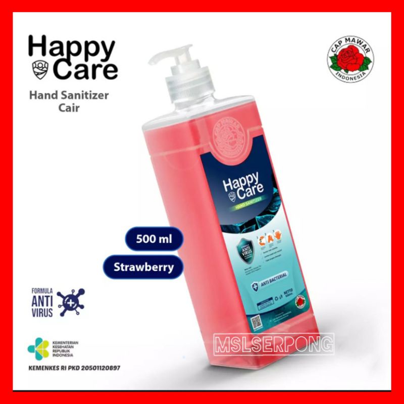 HAND SANITIZER CAIR STRAWBERRY (MERAH) 500ML HAPPY CARE / HAND SANITIZER  / HAND SANITIZER LIQUID