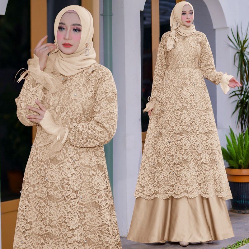 BAJU GAMIS DRESS PESTA NIKAH KONDANGAN SERAGAMAN BRIDESMAID UMROH NAIK HAJI WANITA MUSLIM FULL BRUKA
