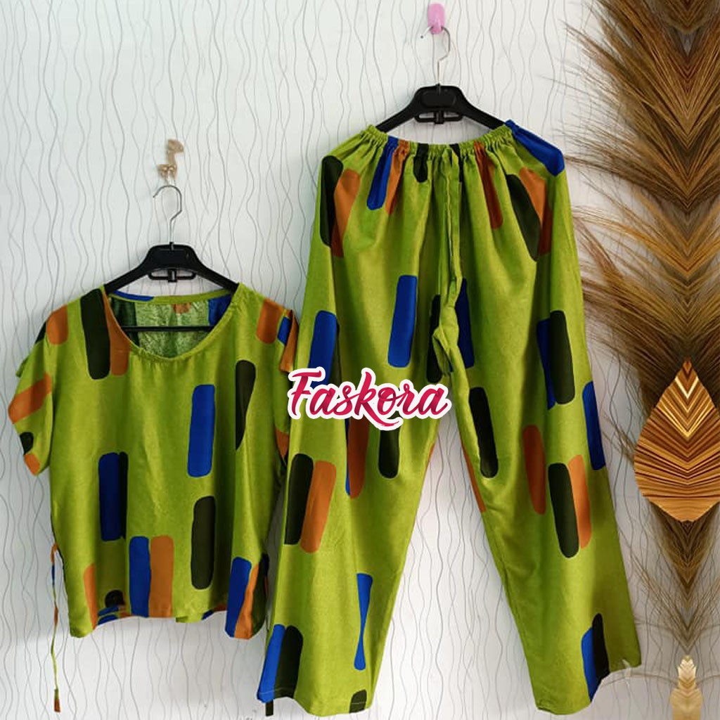 Setelan Lengan Pendek Jumbo Rayon Wanita Kekinian Bambu - Piyama Lengan Pendek - One Set Tie dye