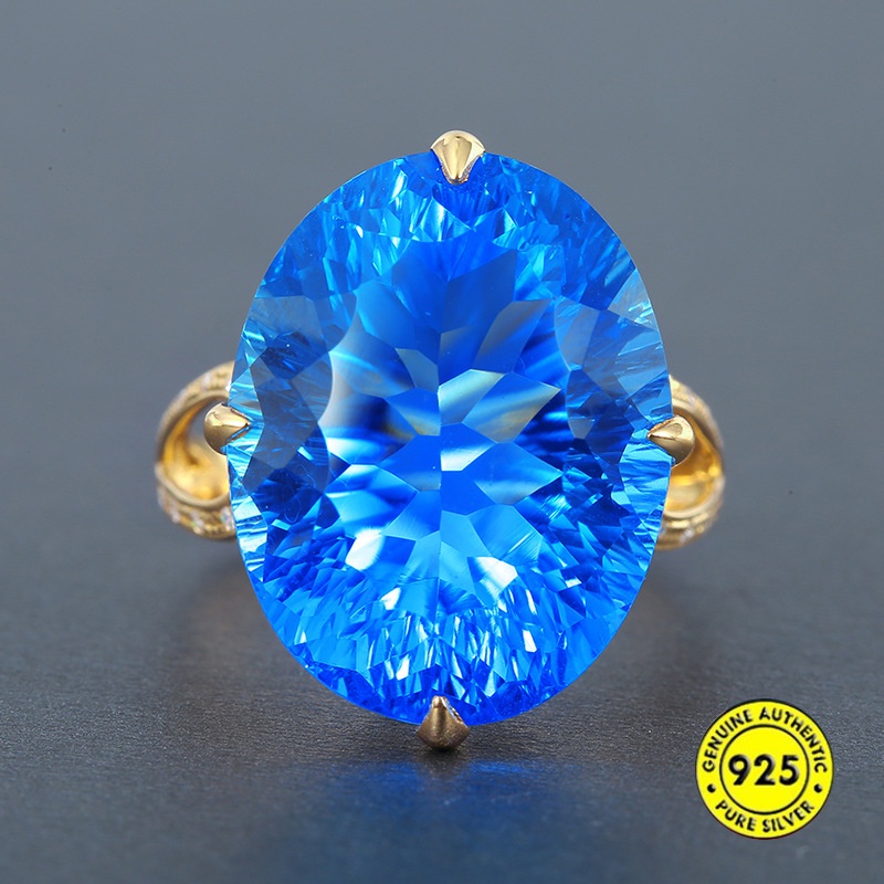 Cincin Batu Permata Topaz Alami Model Terbuka