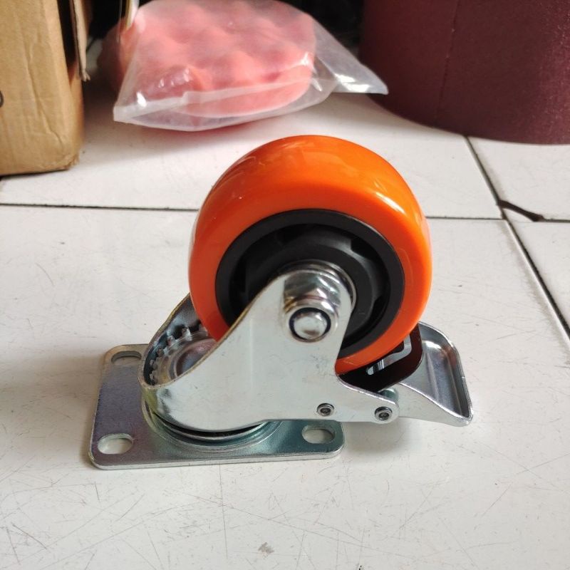 roda pu orange 3&quot; hidup+rem / roda PU 3&quot; hidup+rem orange