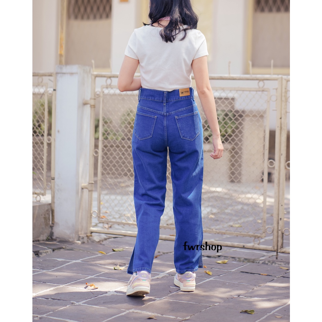 FWR - HIGHWAIST LOOSE SLIT JEANS BELAH SAMPING ELICA