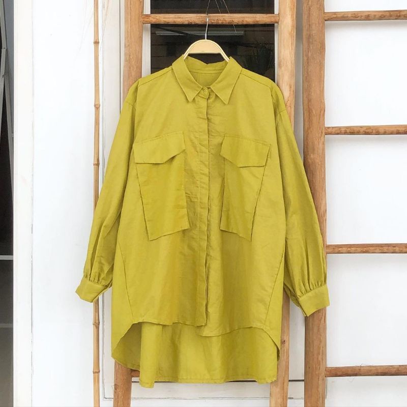 Kemeja Poket Oversize  Polos Bahan Rayon Viscos Adem Lembut