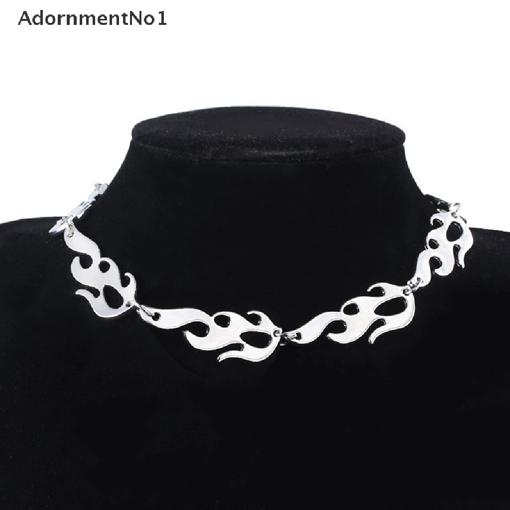 (AdornmentNo1) Kalung Choker + Gelang Tangan Rantai Metal Gaya Punk Hip Hop Motif Api Untuk Perhiasan Wanita