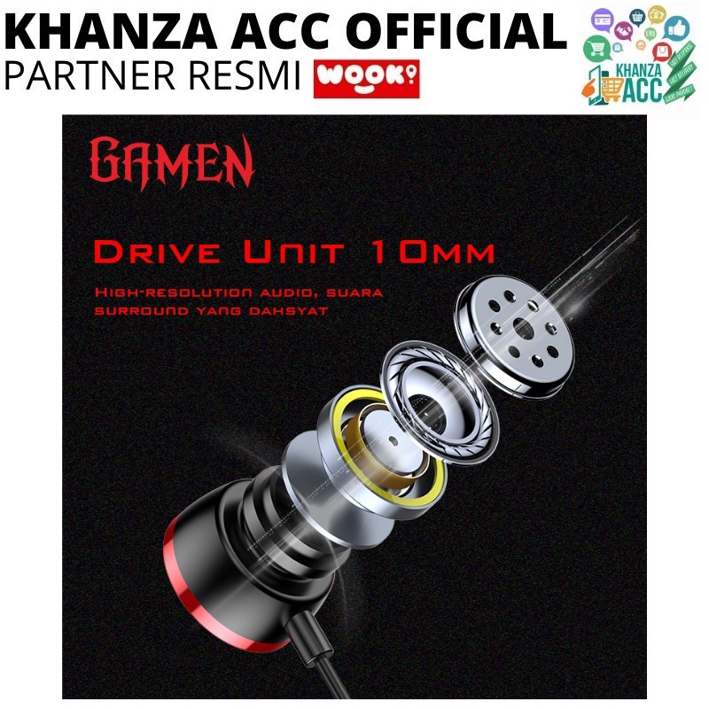 KHANZAACC GAMEN GE200 Earphone Gaming Dual Microphone Virtual Stereo Surround Sound In-ear