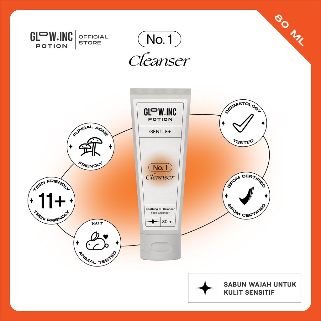 GLOWINC POTION GENTLE+ Soothing Balancer Face Cleanser Toner Serum Moisturizer - Kulit Sensitif
