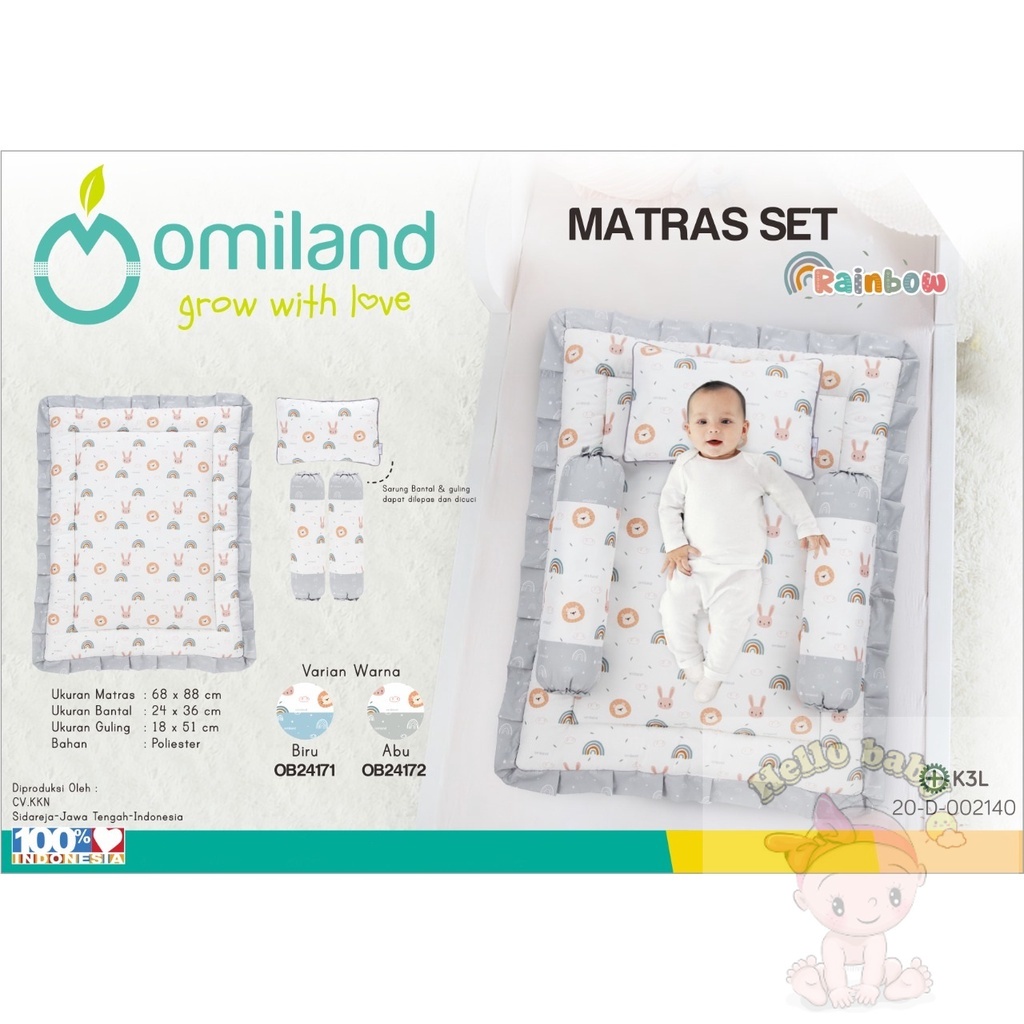 Omiland Baby Mattress Matras Bayi Set Bantal + Guling Motif Rainbow Series - OB24171-2