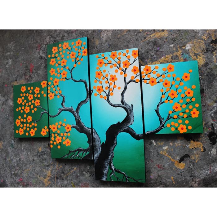 Lukisan Minimalis Bunga Sakura Promo Lukisan kanvas tangan dinding murah abstrak kaligrafi pemandang