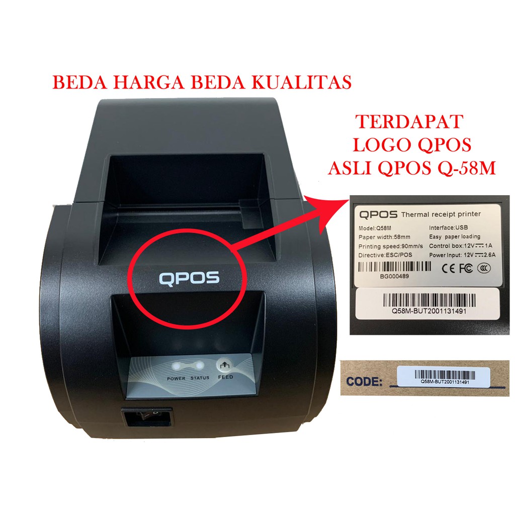 Mini Printer Kasir Thermal Qpos 58mm Q58m Usb Asli Logo Qpos Shopee Indonesia
