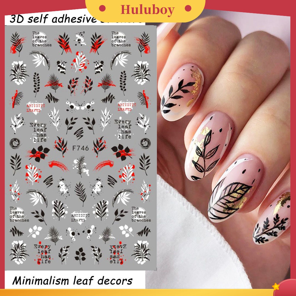 Huluboy Huluboy♡ 2pcs Stiker Kuku 3D Multifungsi Motif Kupu-Kupu Hitam Putih Gaya Punk Retro Untuk Wanita