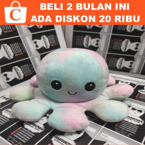 Boneka Gurita Octopus Doll Reversible Mood Warna PELANGI RAINBOW Tik Tok CottonBall CORATCORETUDIO