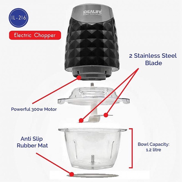 Idealife Food Processor Chopper Electric Penggiling Daging Bumbu Serbaguna Listrik IL-216 IL216