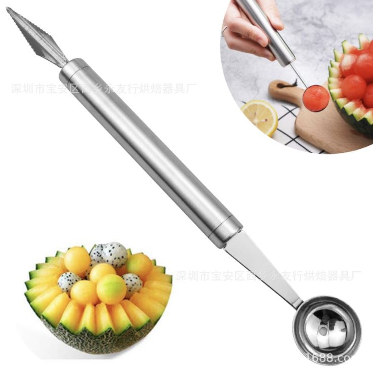 Fruit Baller Carving Scoop Sendok Ukir Buah 2 in 1 Stainless Steel