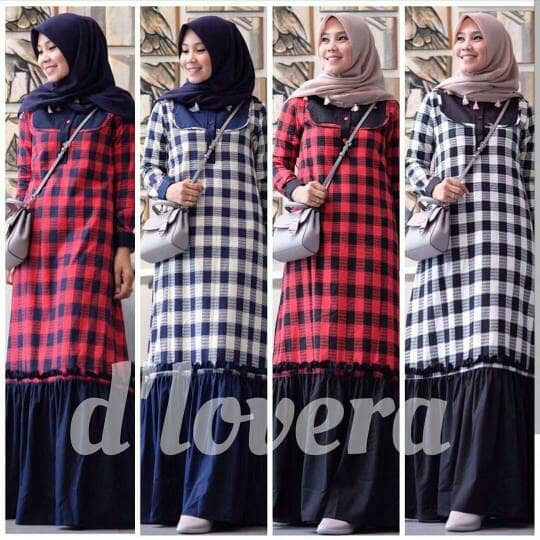 Best Seller Gamis Hijab murah / Baju busui / Pakaian wanita : D lovera dress kotak - HJU226420405