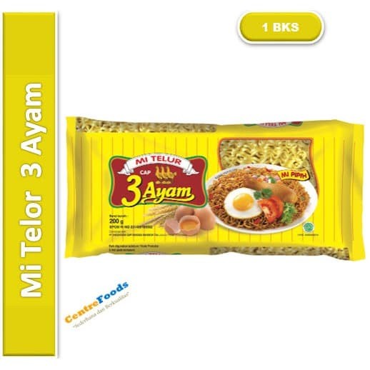 

Mie Telor - Mie Telur Cap 3 Ayam | 200gr [ Harga Per BKS ]