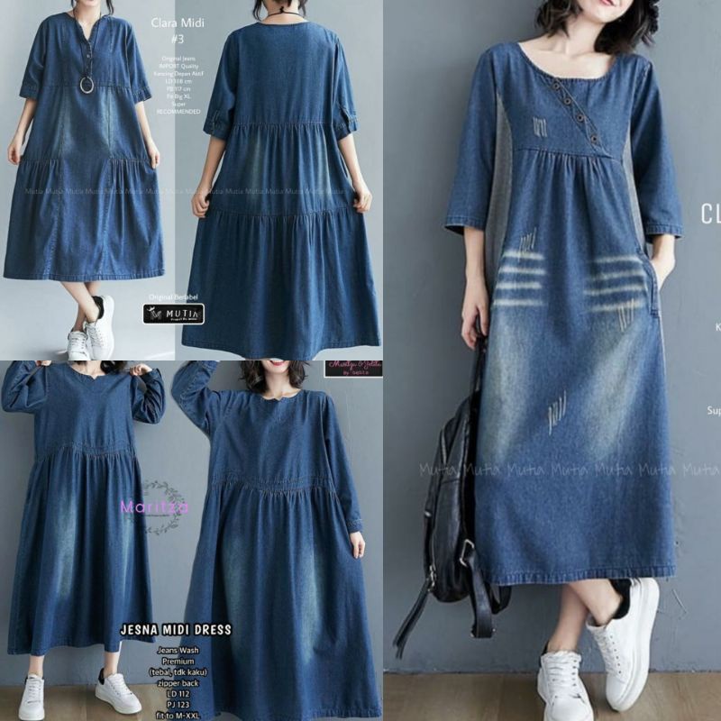 Midi Dress Wanita Korean style - Midi Dress Oversize - Midi Dress Wanita jeans wash