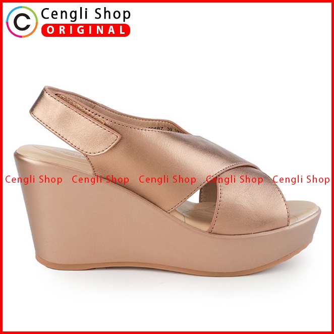 SANDAL WEDGES KULIT OBERMAIN WANITA ORIGINAL SLINGBACK ASLI GOLD OW26