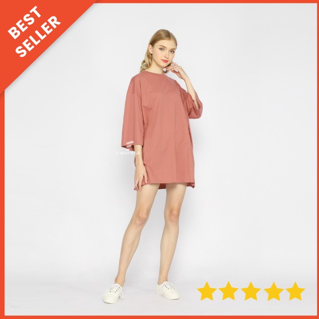 Busui Baju Menyusui Bukaan Kanan Kiri LD130cm Kaos Polos Wanita Oversize DustyRose