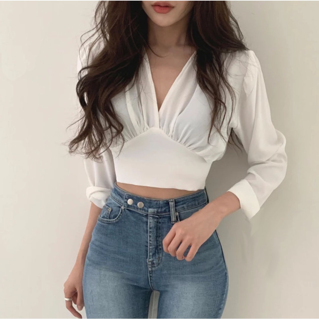 Atasan blouse wanita V shape korean look 895