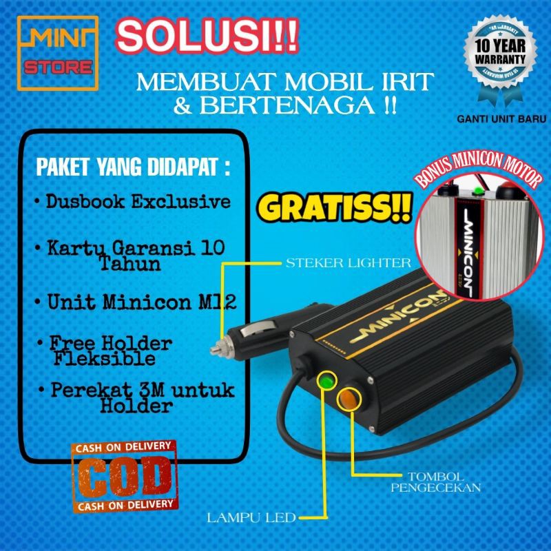MINICON VOLT STABILIZER AKI ACCU PENGHEMAT BAHAN BAKAR MOBIL ASLI ORIGINAL GARANSI 10 TAHUN