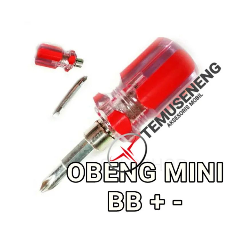 Obeng Mini Bolak-Balik Merah Bening Plus Minus