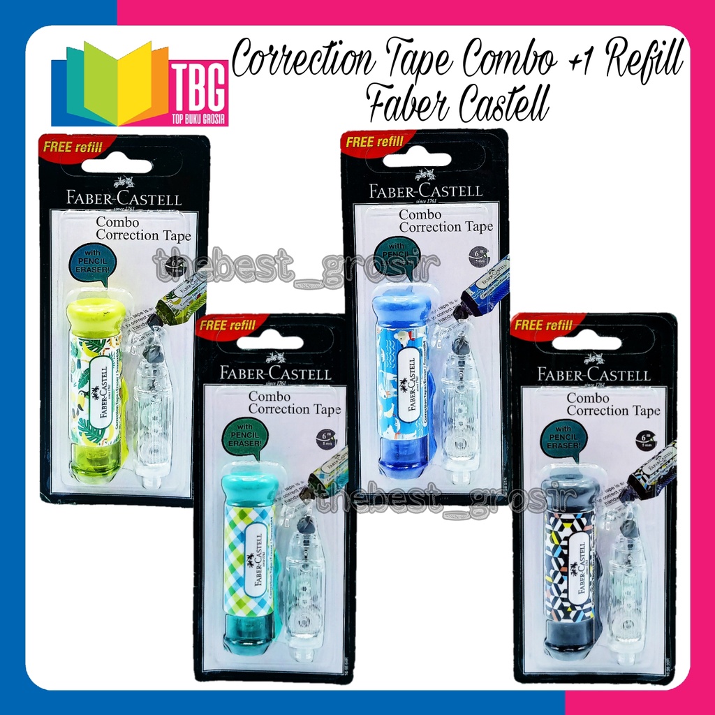 

CORRECTION TAPE COMBO + 1 REFILL FABER CASTELL/ PENGHAPUS BOLPEN/ TIPE X PITA/ TIP X KERTAS/ TIP EX + PENGHAPUS PENSIL