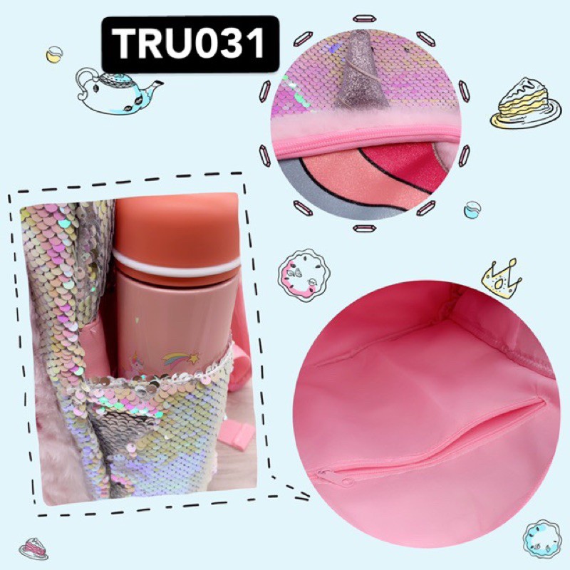 Tas Ransel Bulu Sequin Unicorn TRU031 backpack anak perempuan sd