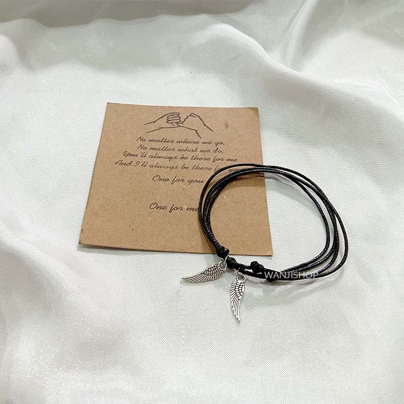 Gelang Couple Persahabatan Tali Korea Tipis Simple Knot Sayap Mini Wings