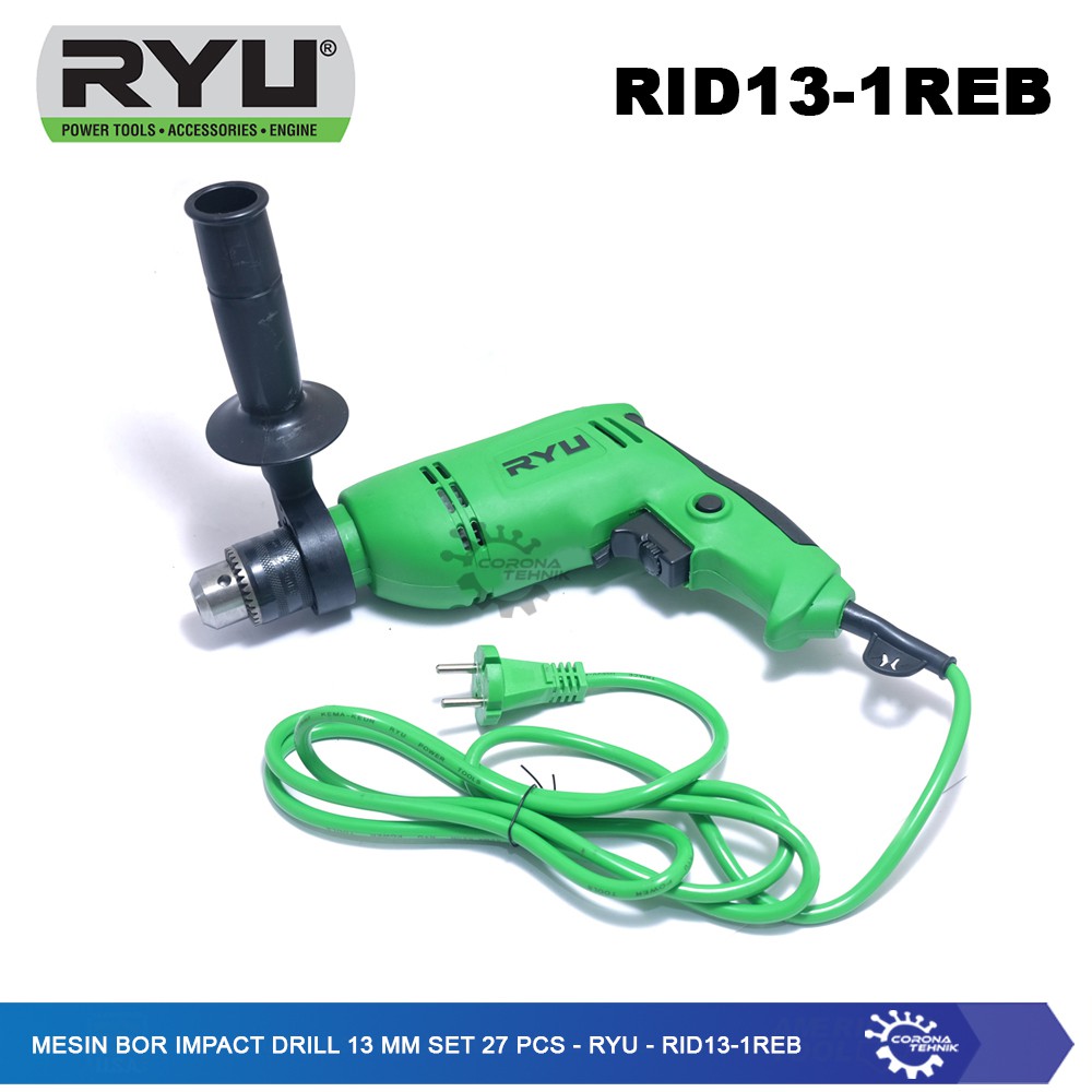 Ryu - RID13-1REB - Mesin Bor Impact Drill 13 mm Set 27 Pcs