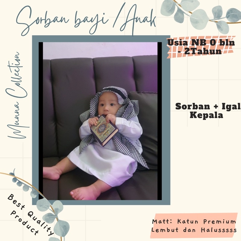 SORBAN BAYI//SORBAN ANAK//SORBAN AQIQAH//IMAMAH BAYI//IGAL SORBAN//BEST SELLER// BY MUNNNACOLLECTION