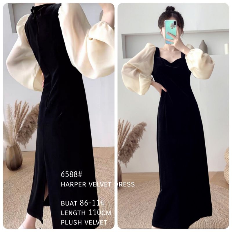 TM 6588 Dress Harper velvet import Three M casual dress wanita muslim import terlaris terbaru