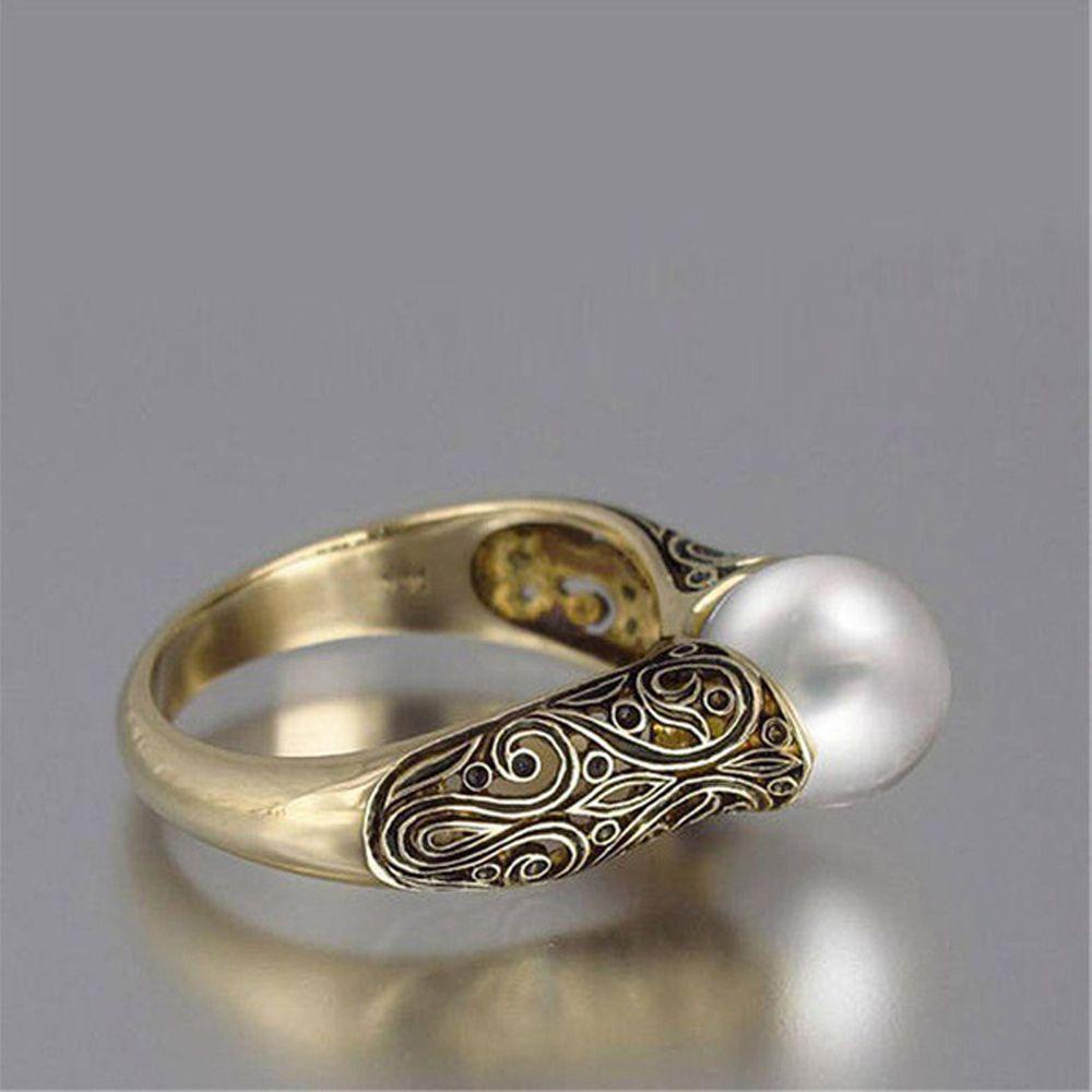 LILY Cincin Mutiara White Charm Vintage Emas Kuning