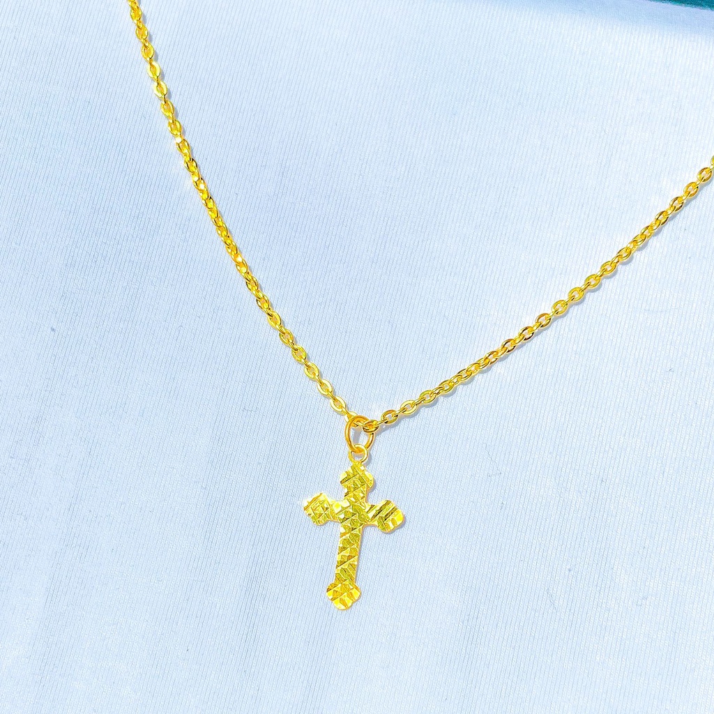 Liontin kalung cross salib anak dan dewasa emas asli kadar 65% 70 lokal ukir kilat gold ringan mainan rantai setengah lebih gram gr g pendant