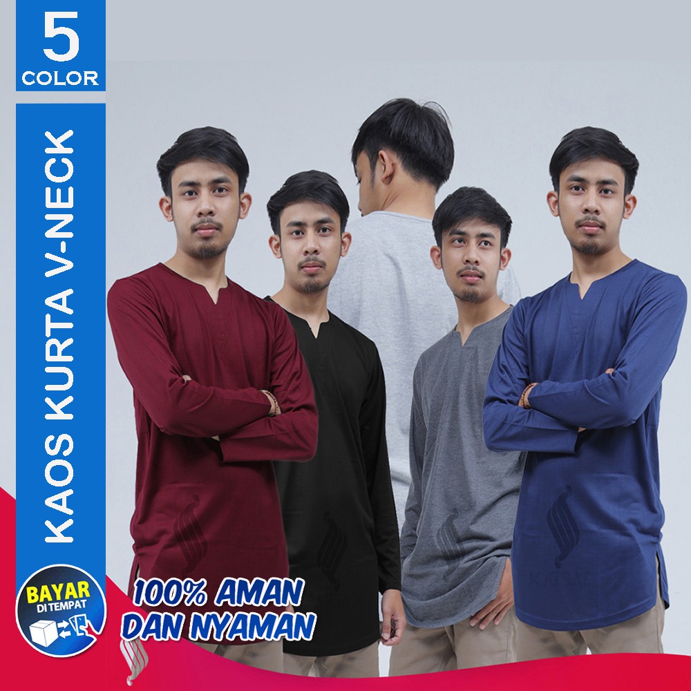BAJU KOKO MUSLIM GAMIS KAOS PRIA DEWASA LONGLINE IKHWAN LENGAN PANJANG GAMIS V-NECK BAJU SHALAT