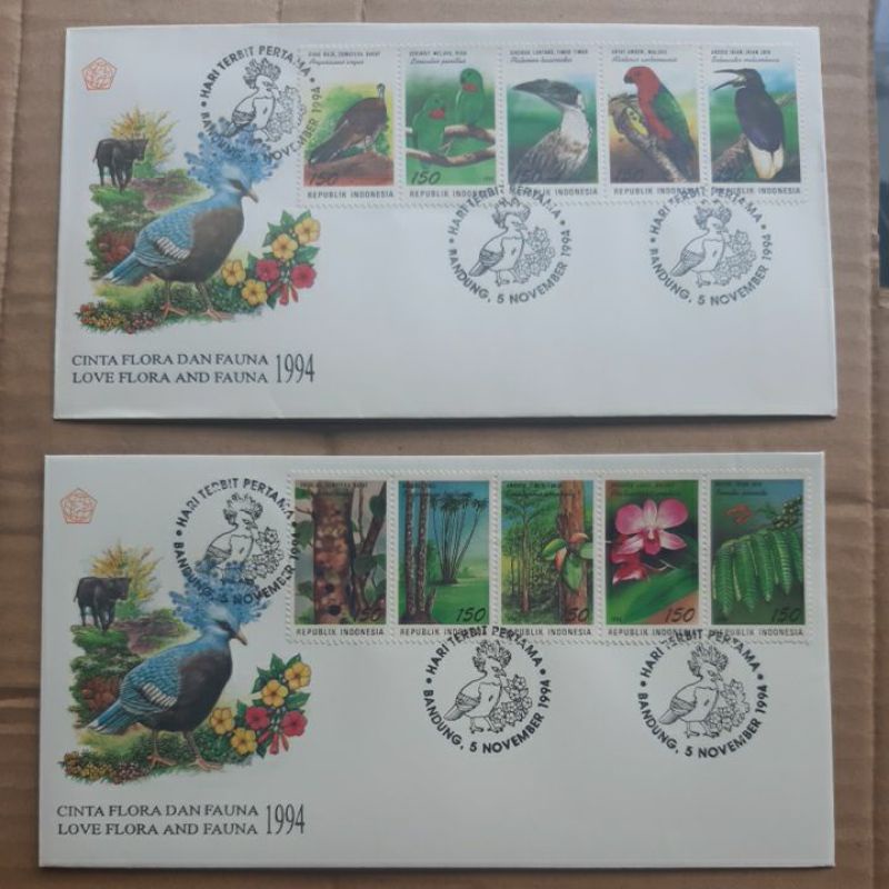 

2 sampul SHP cinta flora dan fauna 1994 10 prangko