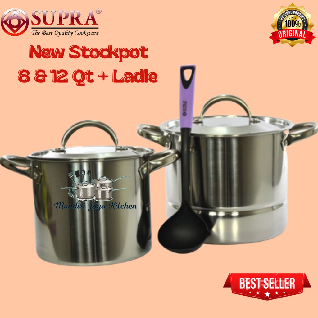 SUPRA Stainless stockpot 8/12 QT + WSP + Ladle Panci Stainless supra