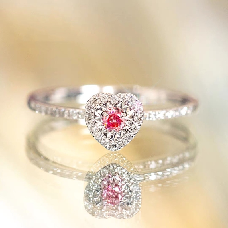 Cincin Sterling Silver 925 Desain Hati Hias Kristal Kubik Zirconia Warna Pink Untuk Wanita